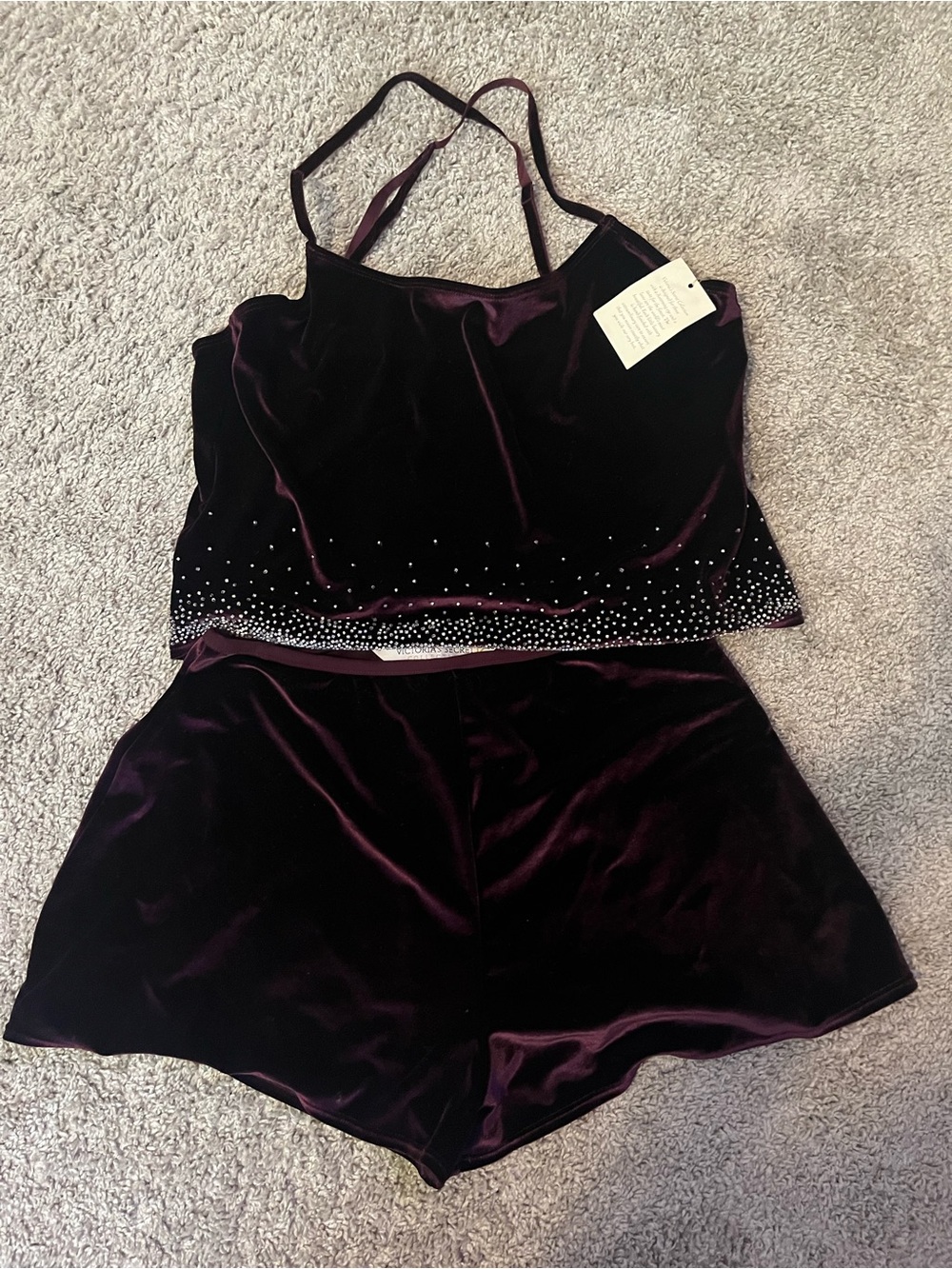 Victoria's Secret Velvet Cami & Short Sleep Set - Deep Plum with Crystal Trim